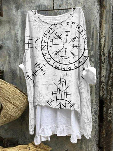 Viking Compass Vegvisir Graphic Linen Blend Tunic