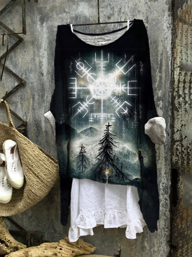 Viking Aegishjalmur Forest Print Linen Blend Tunic
