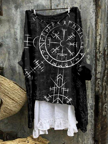 Viking Compass Vegvisir Graphic Linen Blend Tunic
