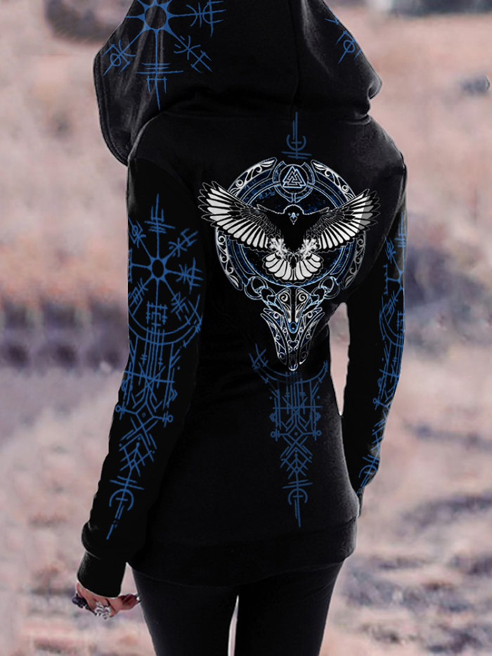 Retro Tribal Eagle Thorns Viking Ethnic Graphics Hoodie