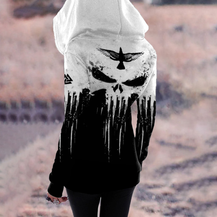 Tribal Bird Viking Skull Ethnic Graphics Hoodie