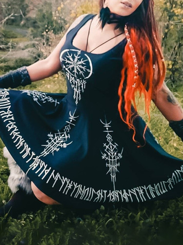 Vintage Norse Dreamcatcher Viking Print Sleeveless Midi Dress