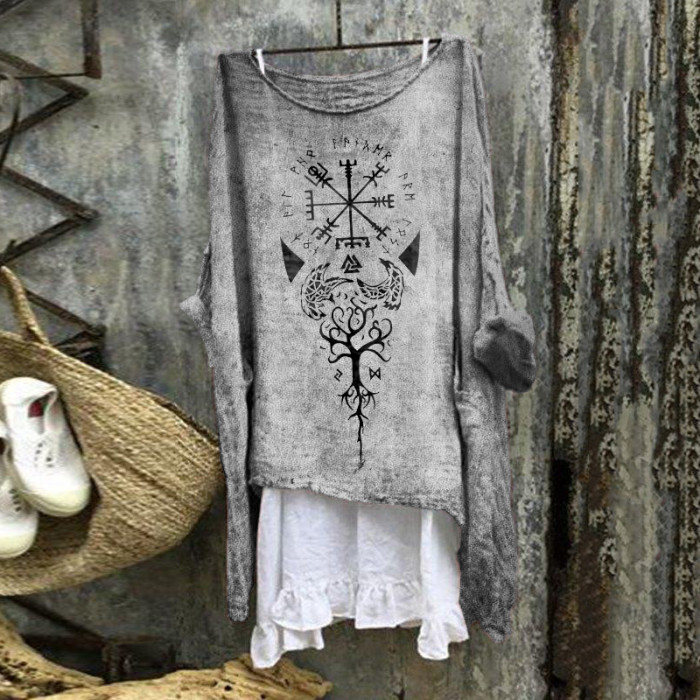 Vintage Distressed Viking Totem Linen Blend Tunic