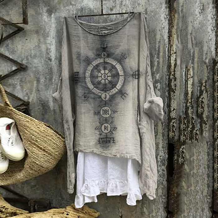 Vintage Viking Pattern Linen Blend Tunic