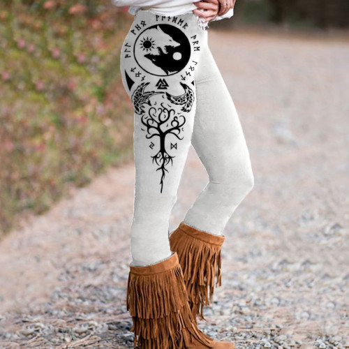 Western Tribal Viking Art Printed Casual Leggings