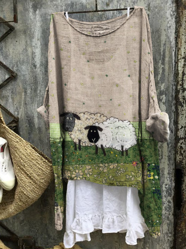 Farm Sheep Fiber Art Linen Blend Tunic