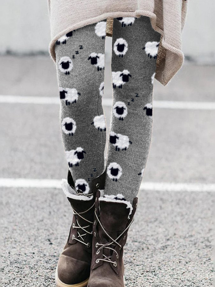 Women's Cute Plush Sheep Pattern Print Leggings