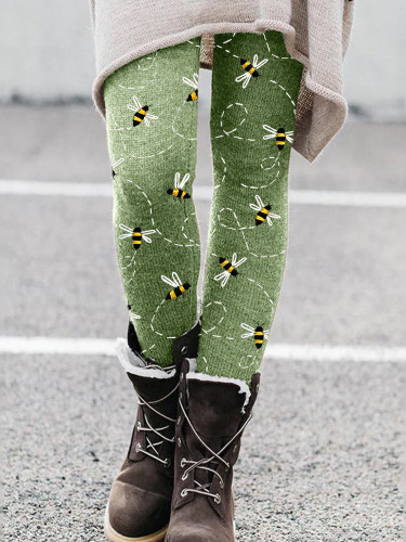 Flying Bees Embroidery Pattern Cozy Leggings