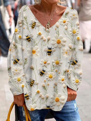 Women's Casual Bee Printed Long Sleeve T-Shirt