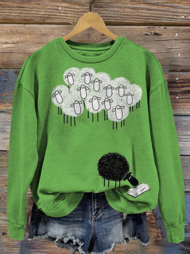 Funny Sheep Pattern Print Vintage Comfy Sweatshirt
