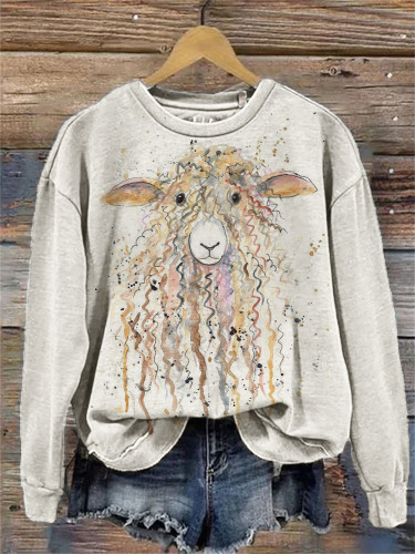 Lovely Sheep Watercolor Art Comfy Sweatshirt