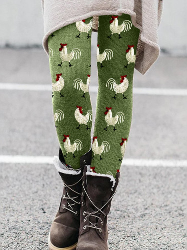 Roosters Embroidery Pattern Cozy Leggings