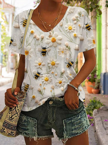 Women's Casual Bee Printed Short Sleeve T-Shirt