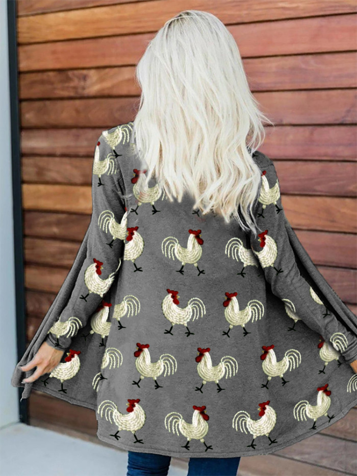 Roosters Embroidery Pattern Comfy Cardigan