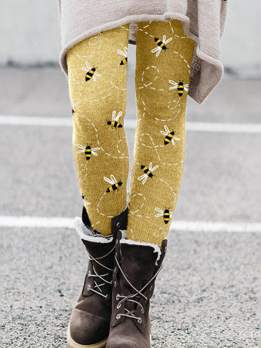 Flying Bees Embroidery Pattern Cozy Leggings