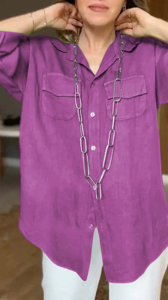 Cotton and Linen Lapel Long-sleeved Shirt