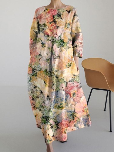 Casual Floral Print Loose Long Sleeve Dress