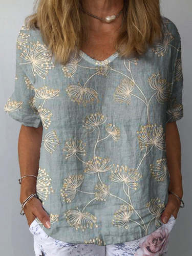 Women's  Dandelion  Art Print Casual Cotton And Linen Shirt