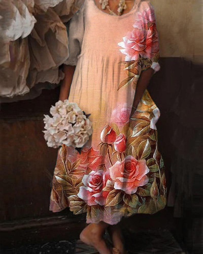 Retro Chic Floral Print Short Sleeve Dress