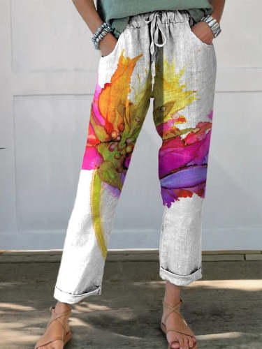 Women's Summer Bloom Printed Cotton And Linen Casual Pants