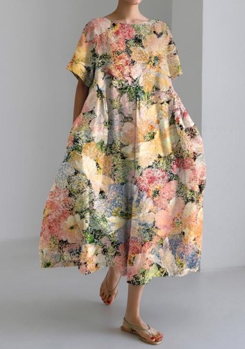 Women's Floral Print Loose Short Sleeve Dress