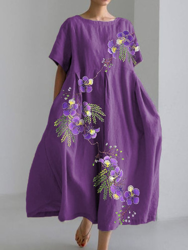 Women's Purple Flower Print Casual Dress