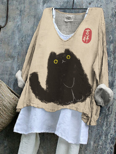 Lucky Cat Japanese Art Print Flowy Tunic