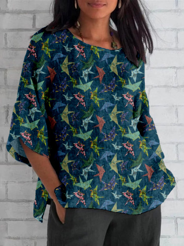 Washi Origami Cranes Art Linen Blend Cozy Tunic