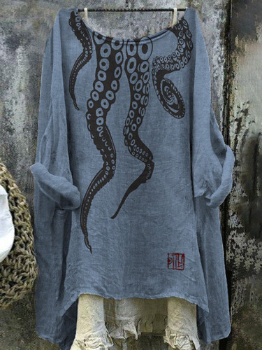 Vintage Japanese Art Sea Octopus Cozy Linen Blend Shirt