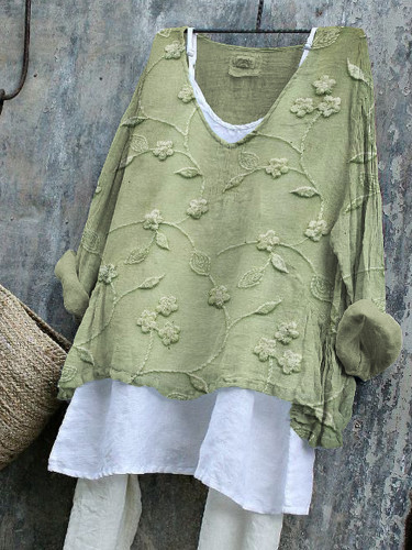 Classy Floral Embroidered Flowy Linen Blend Tunic
