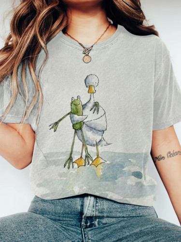 Funny Frog And Duck Embroidery Pattern Cozy Vintage T-Shirt