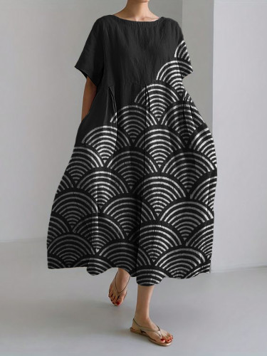Sea Waves Japanese Lino Contrast Linen Blend Maxi Dress
