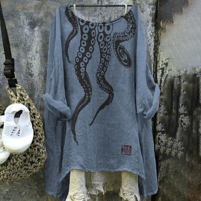 Vintage Japanese Art Sea Octopus Cozy Linen Blend Shirt