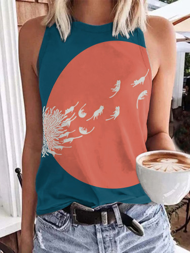 Abstract Creative Dandelion And Cat Painting Art Tank Top