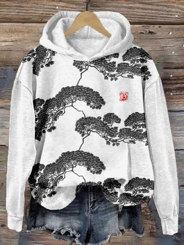 Japanese Tree Art Graphic Vintage Cozy Hoodie