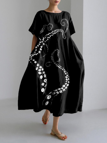 Octopus Tentacle Pattern Linen Blend Maxi Dress