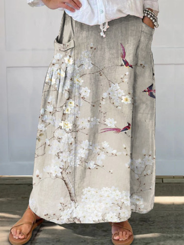 Vintage Floral Bird Women's Pocket Skirt