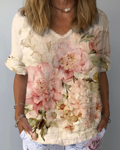 Retro Chic Casual Floral Loose Short-sleeved Top