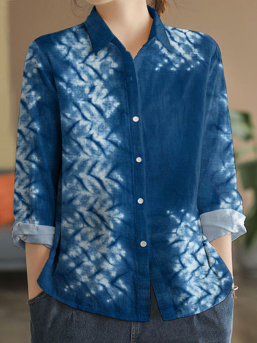 Tie-Dye Art Print Long Sleeve Casual Shirt