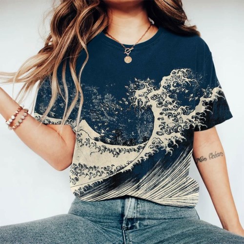 Vintage Japanese Waves Art Casual T-Shirt