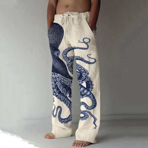 Japanese Art Octopus Graphic Printed Casual Pants