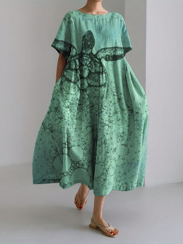 Sea Turtle Art Gradient Linen Blend Maxi Dress