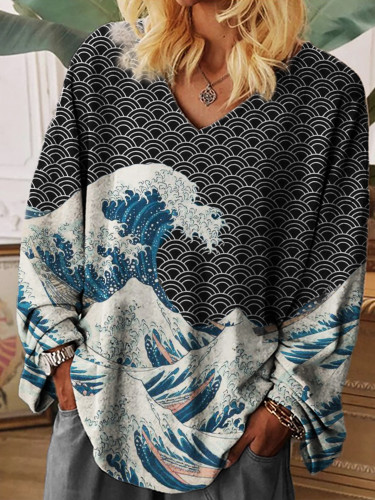 The Great Wave off Kanagawa Inspired Oversize Cozy T Shirt