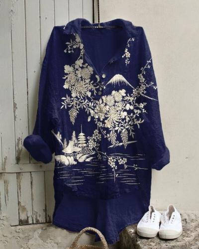 Japanese Art Plants Irregular Leisure Tunic