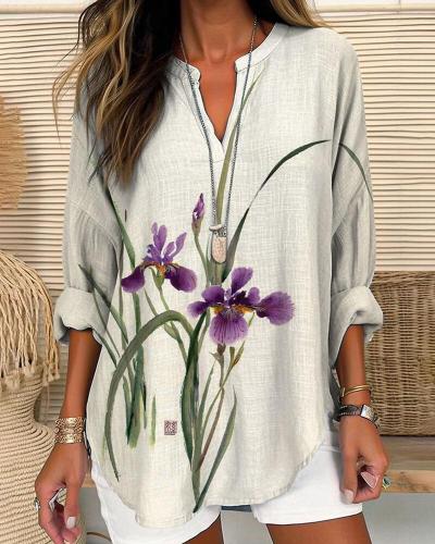 V-neck Orchid Long Sleeves Casual Blouse