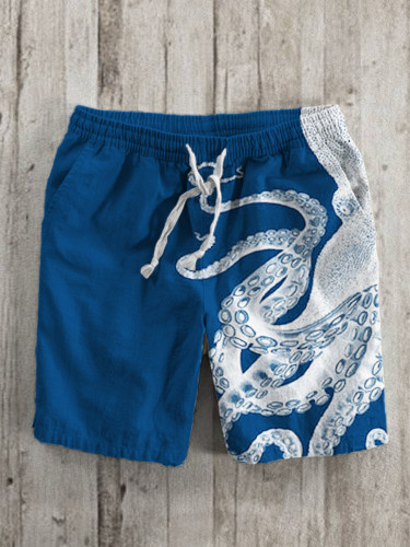 Octopus Ocean Art Linen Shorts