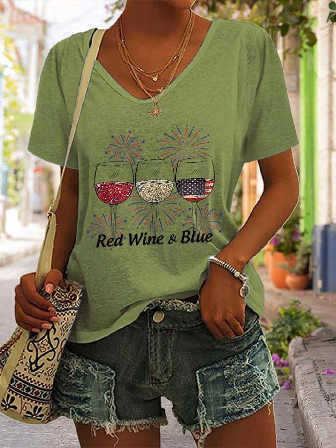 Women's Red Wine and Blue Print T-shirt