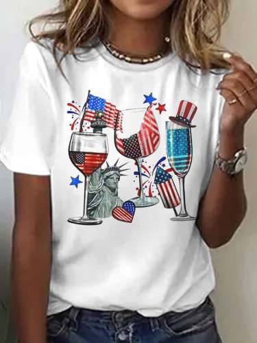 Women's Flag Independence Day Printed T-Shirt