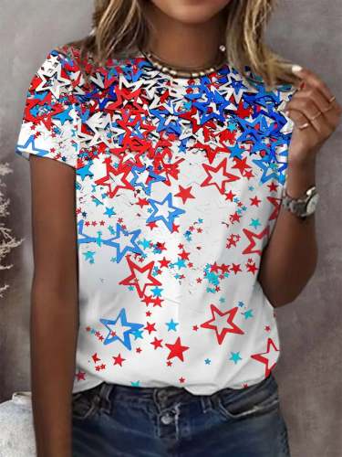 Women's Independence Day Star Print Casual T-Shirt