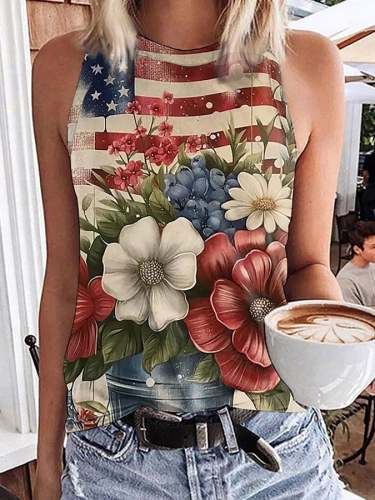 Women's Independence Day Floral Print Tank Top